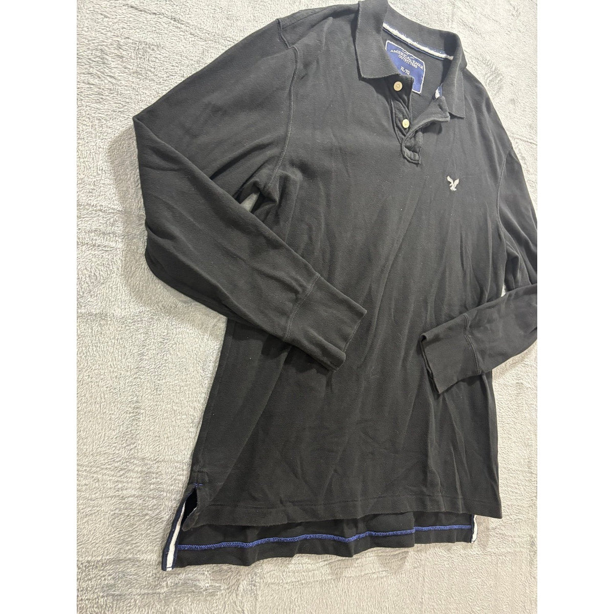 American Eagle XL Black Long Sleeve Polo Shirt Mens Vintage Fit Casual Preppy