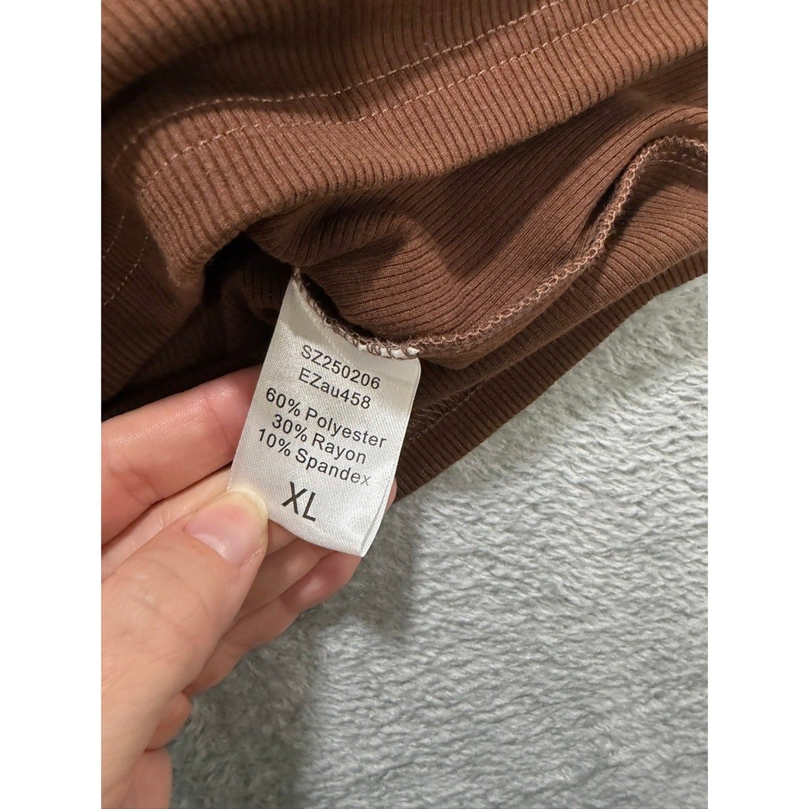 Automet Womens Brown Ribbed Square Neck Long Sleeve Top XL EZau458