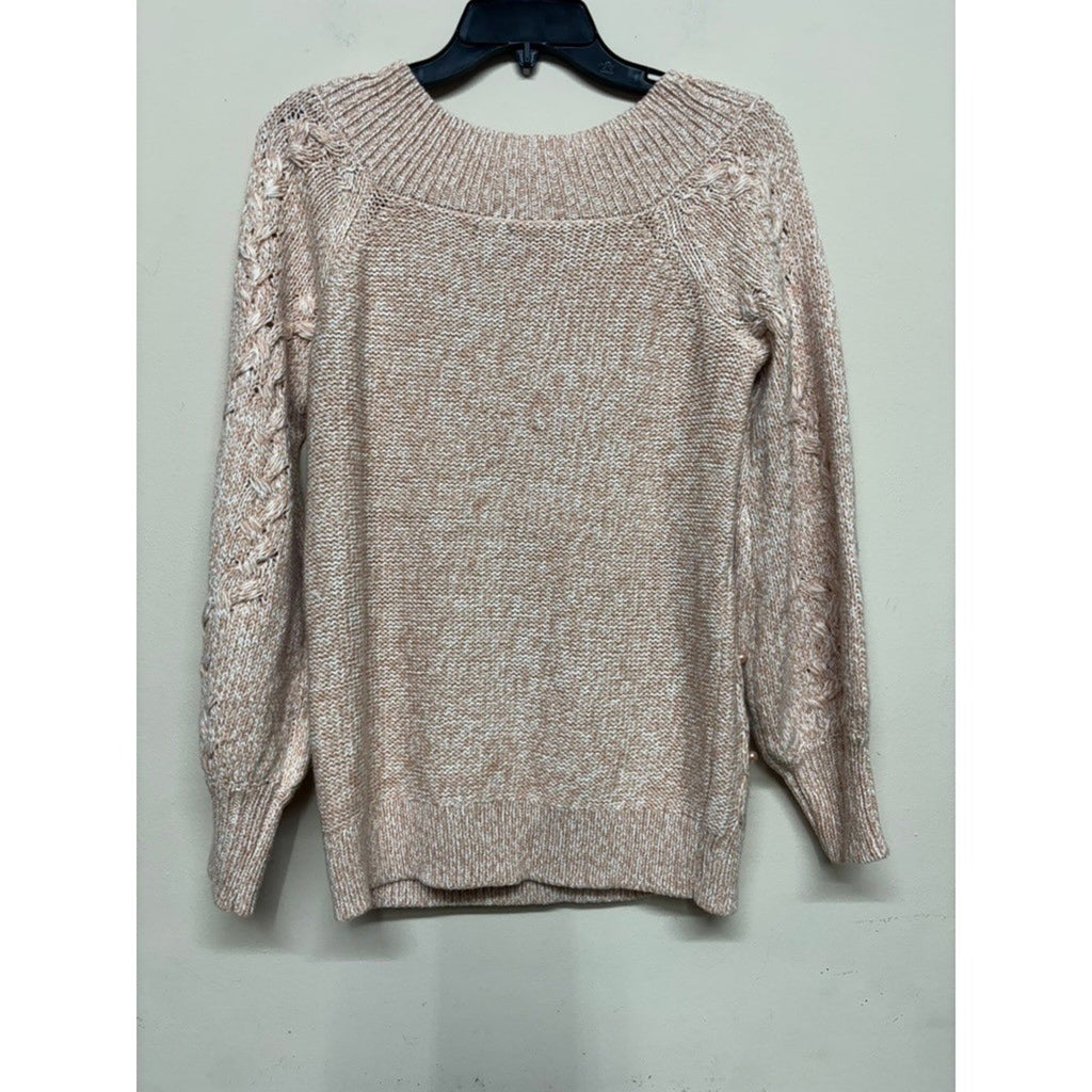 Soho Jeans Cable Knit Pearl Sweater Medium Blush Pink Chunky Cozy Preppy Chic