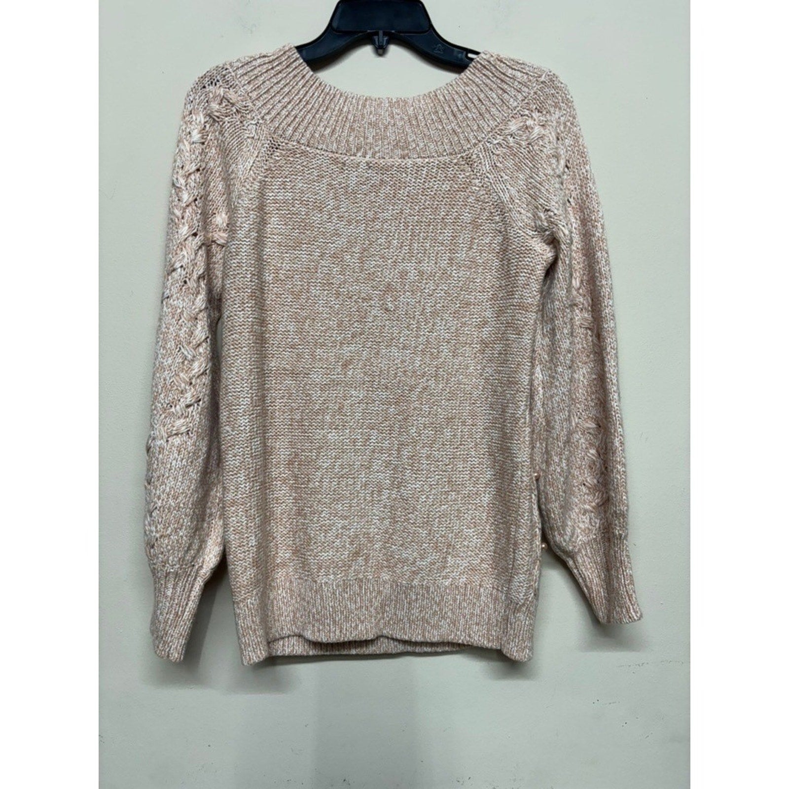 Soho Jeans Cable Knit Pearl Sweater Medium Blush Pink Chunky Cozy Preppy Chic
