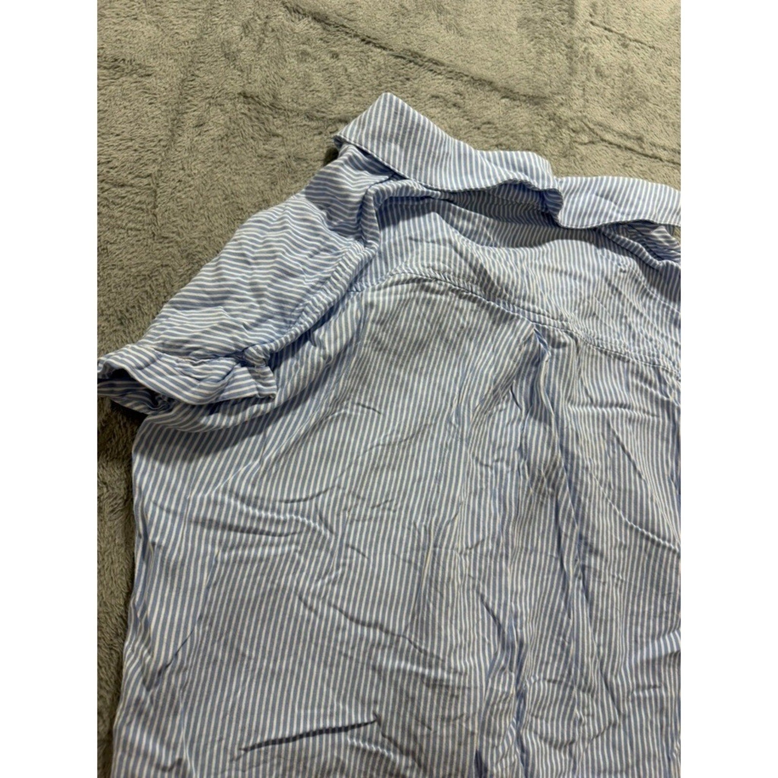 Emily Daniels Button Up Top Womens L Blue White Stripe Tie Front Casual