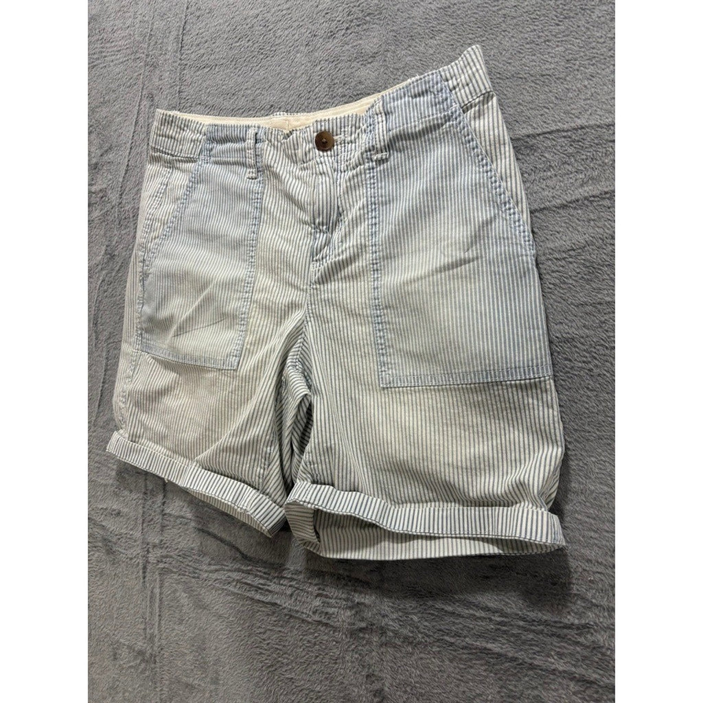 Gap Chino Shorts Womens Size 2 Blue White Stripe Rolled Hem Preppy Casual