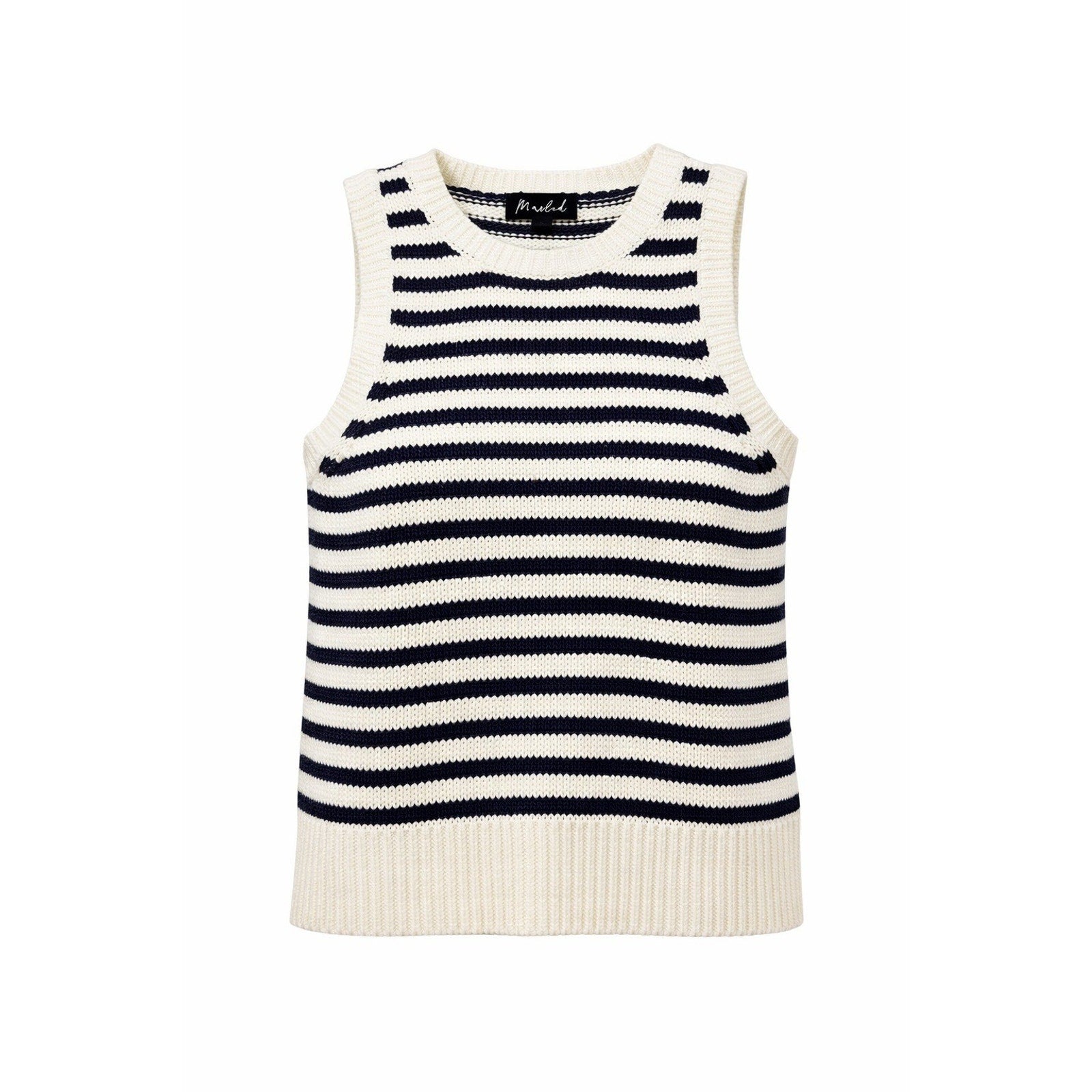 Marled Sweater Vest Womens Large Striped Knit Cotton Sleeveless Nautical Preppy