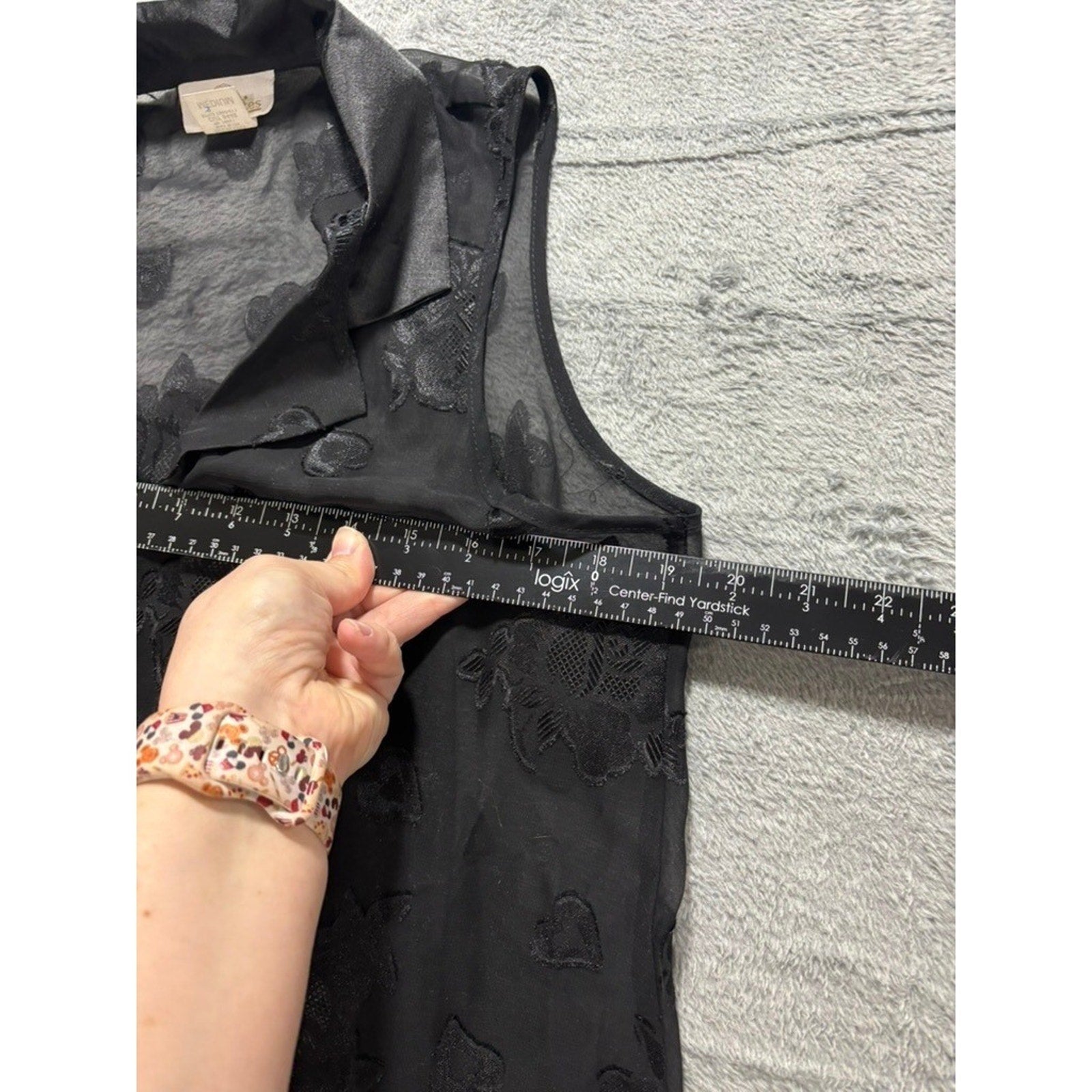 L.A. Intimates Blouse Womens Medium Black Sheer Floral Heart Button Up