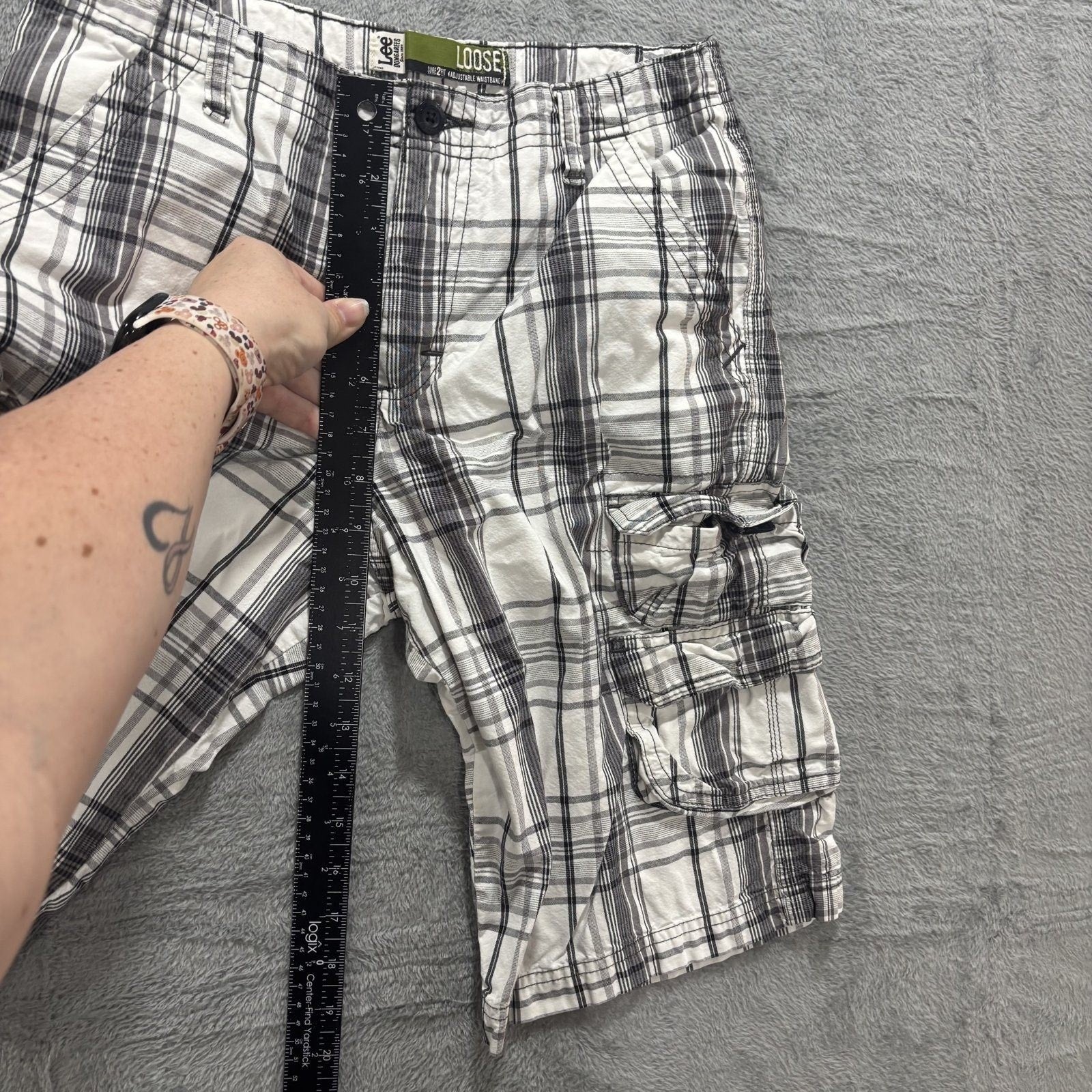 Lee Dungarees 16 White Black Plaid Cargo Shorts Womens Loose Casual Vintage Y2K