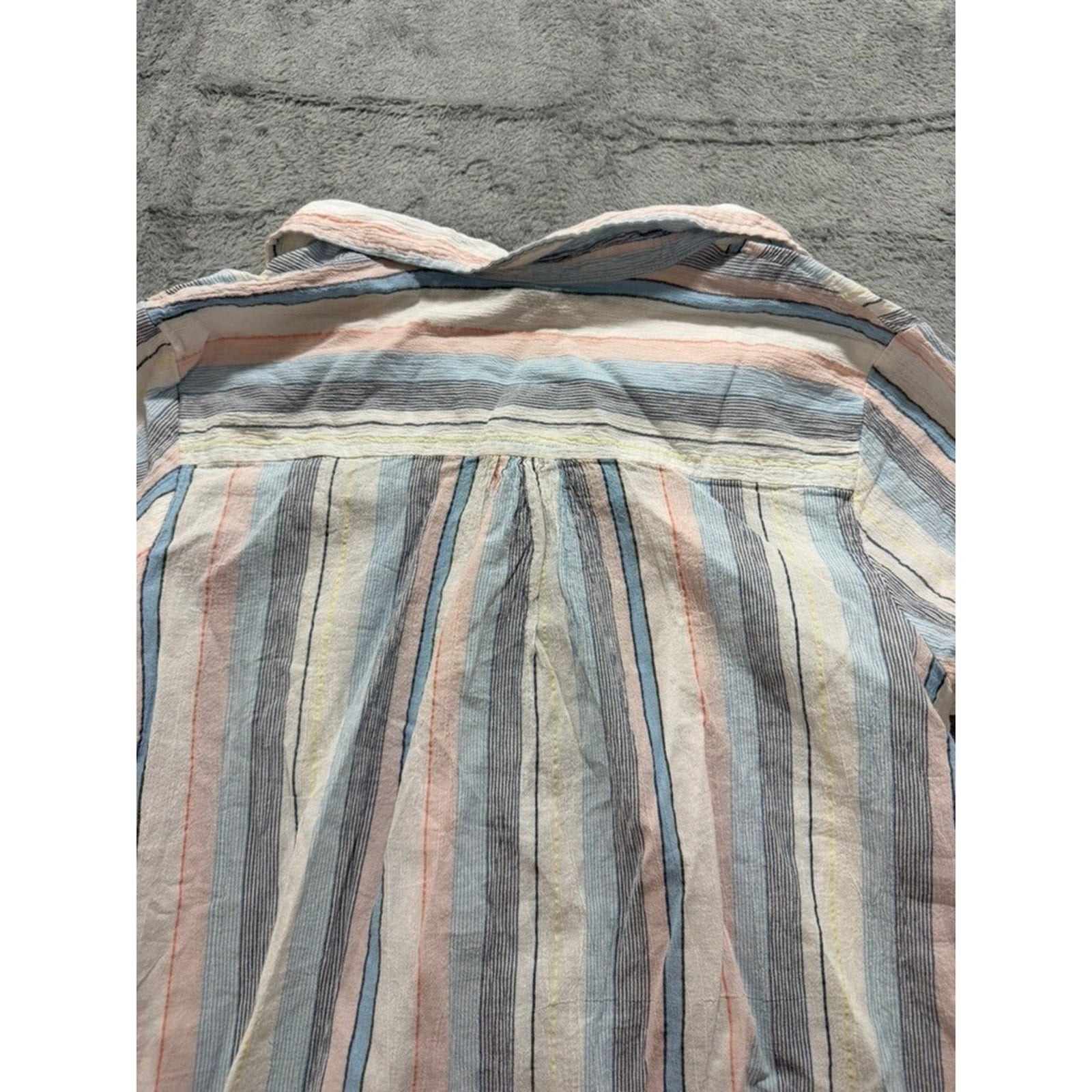 Erika Button Up Shirt Womens L Multicolor Stripe Cotton Short Sleeve Casual