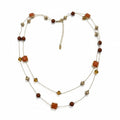 Chicos Womens OS Gold Orange Brown Beaded Double Layer Necklace Boho Casual