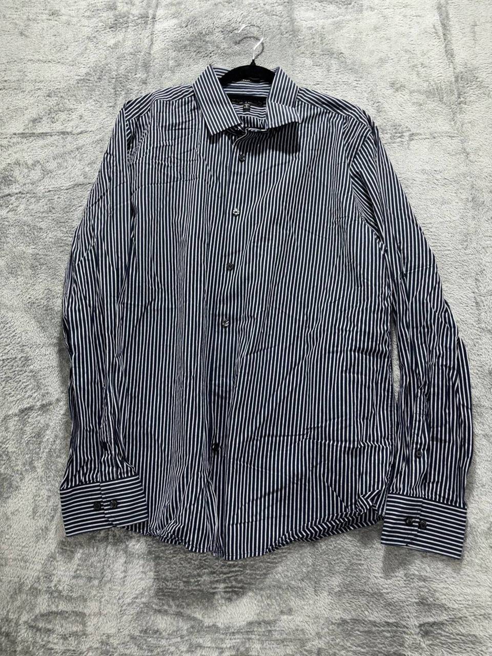 Express Men's Navy White Striped Dress Shirt Size L
