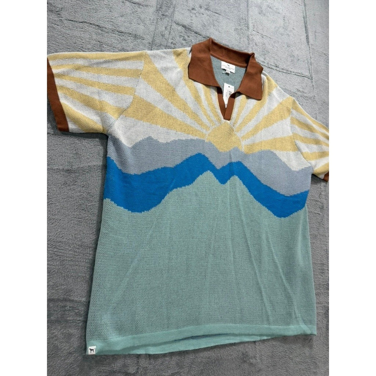 Simply Southern Polo Sweater Mens XXL Knit Sunrise Graphic Short Sleeve