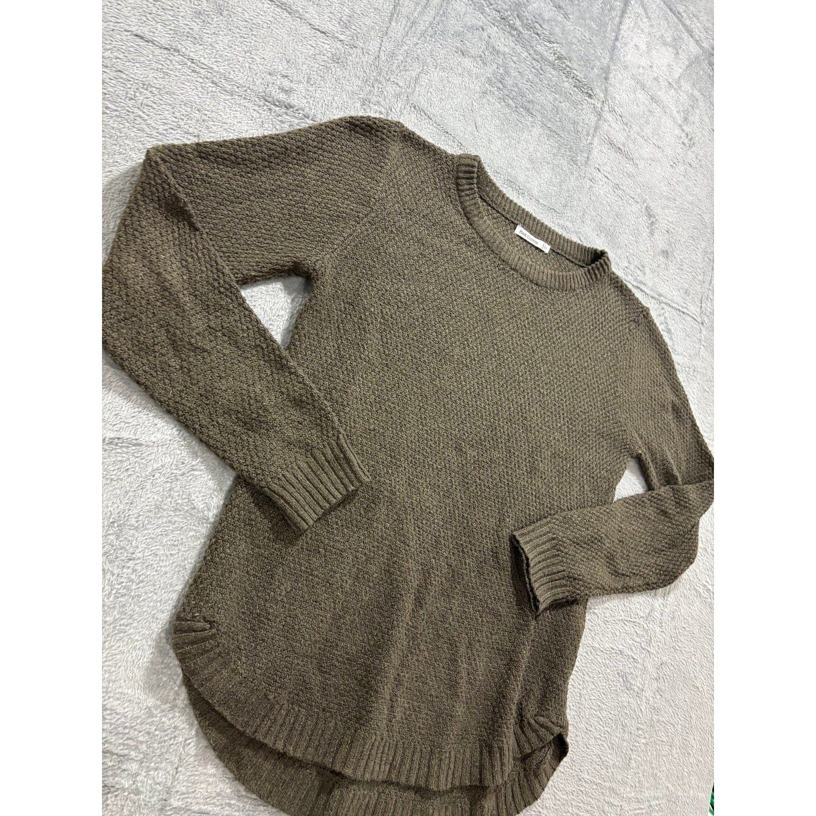 Pink Clover Womens M Olive Green Textured Knit Sweater Pullover Boho Casual Cozy