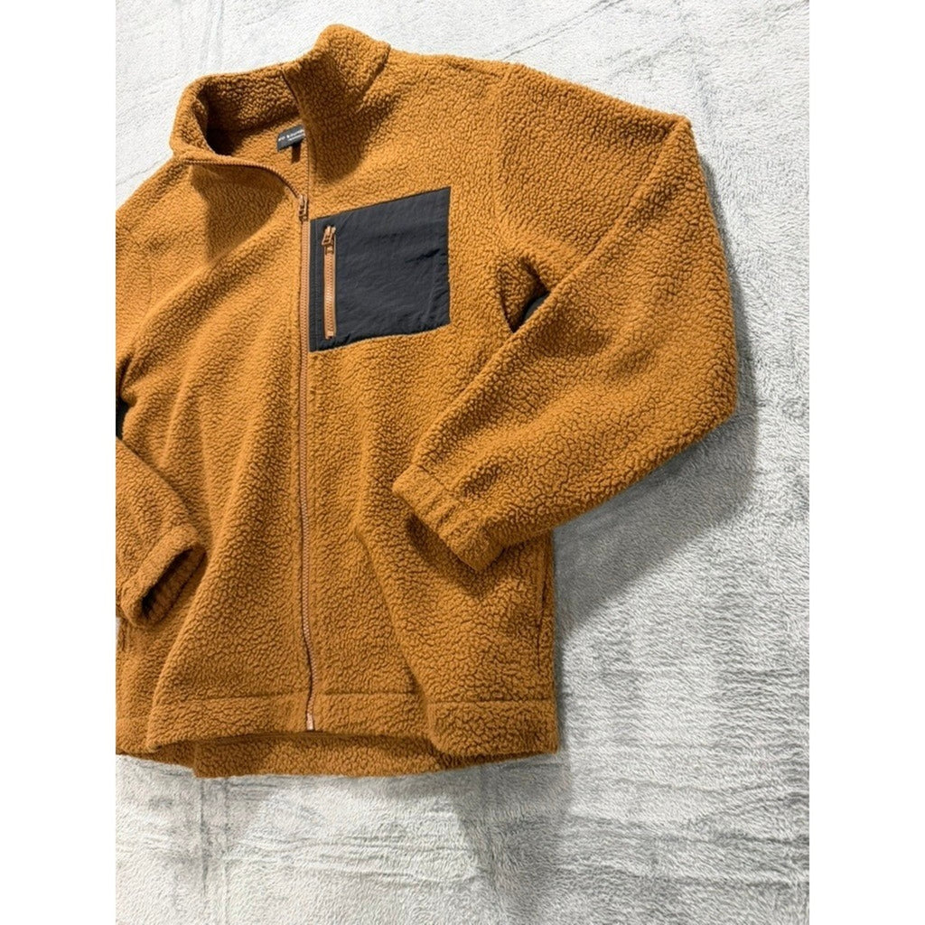 No Boundaries Mens Oversized Sherpa Fleece Full Zip Jacket Brown Small