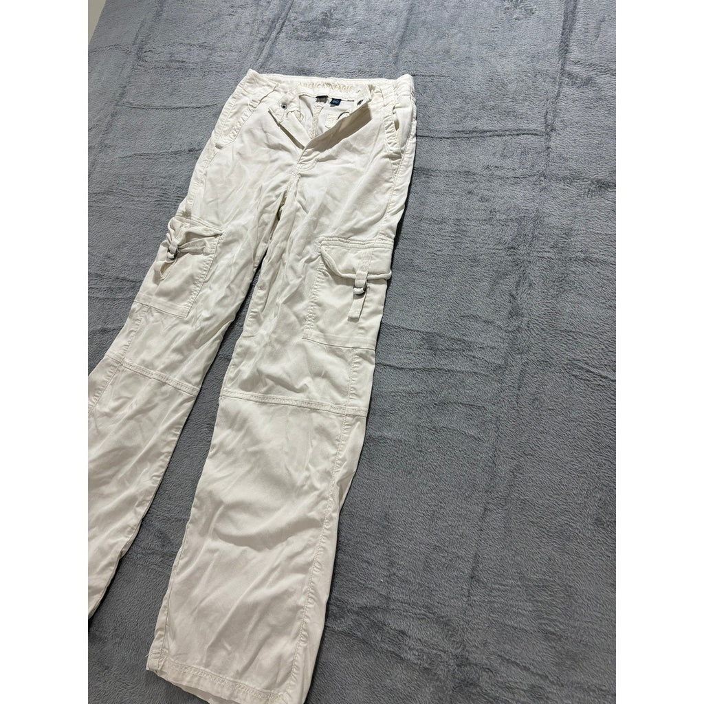 American Eagle 00 Womens Cream Cargo Pants Casual Utility Vintage Stretch Y2K