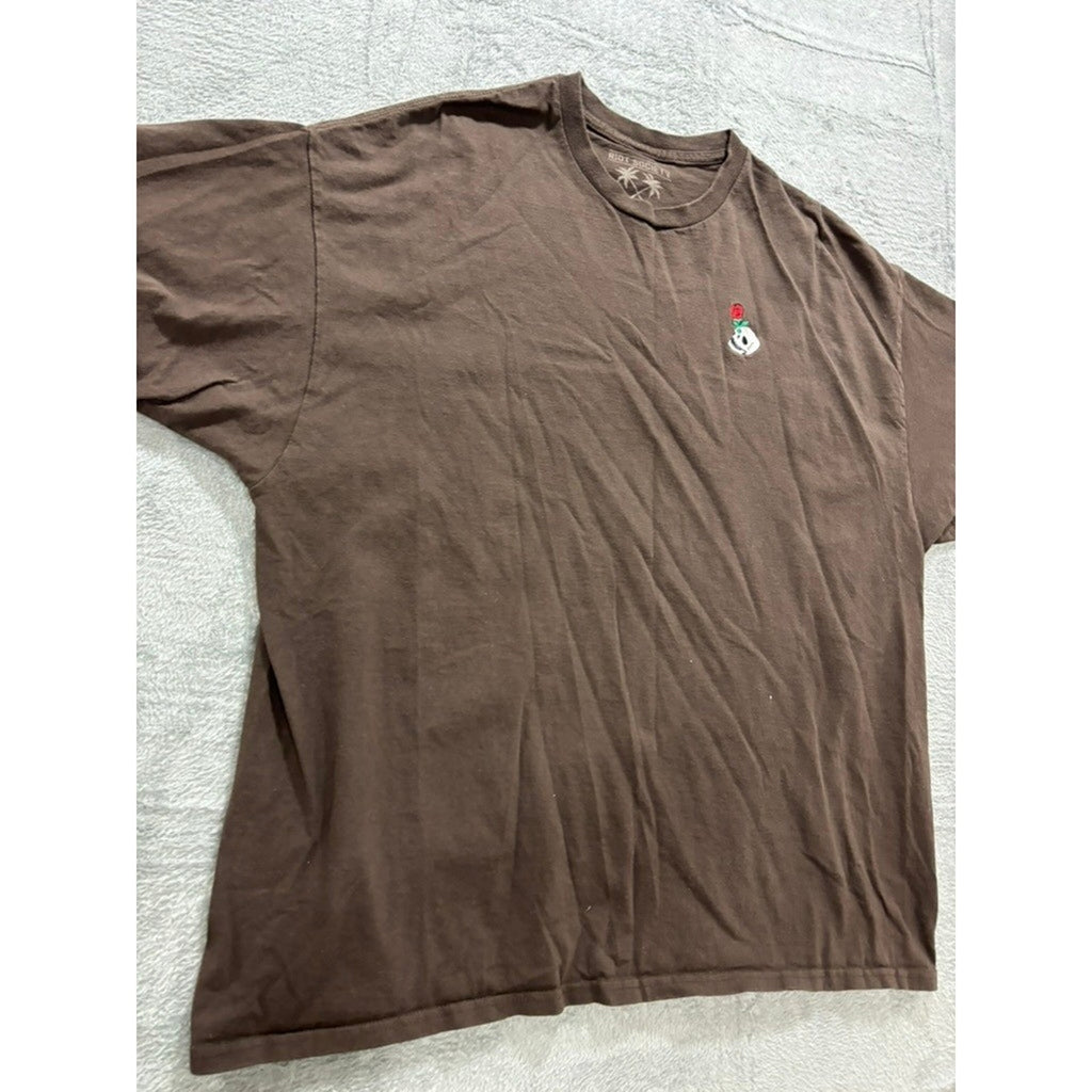 Riot Society T Shirt Men XXL Brown Skull Rose Graphic Cotton Short Sleeve