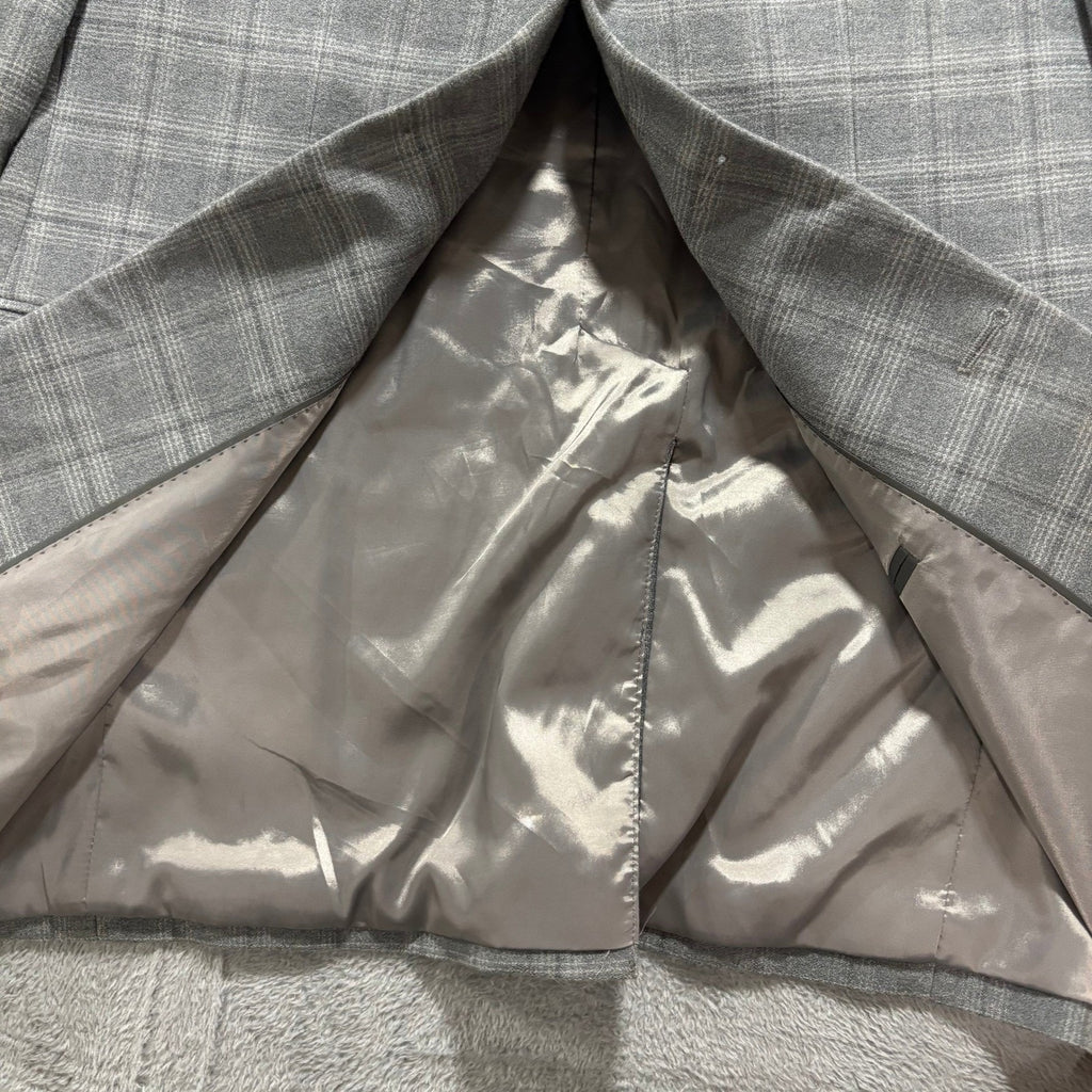 Mens 42R Gray Plaid Slim Fit Blazer Sport Coat Two Button Wool Blend Preppy