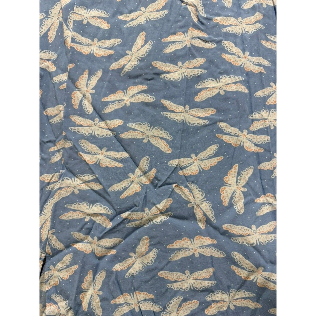 LOFT Dress Womens 12 Blue Dragonfly Print Cap Sleeve Fit Flare Midi