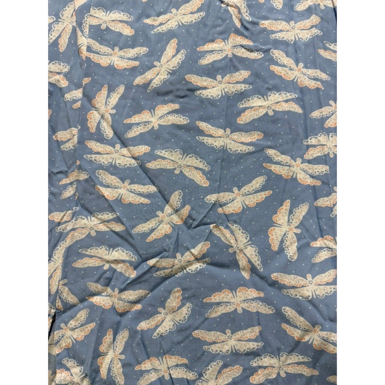 LOFT Dress Womens 12 Blue Dragonfly Print Cap Sleeve Fit Flare Midi