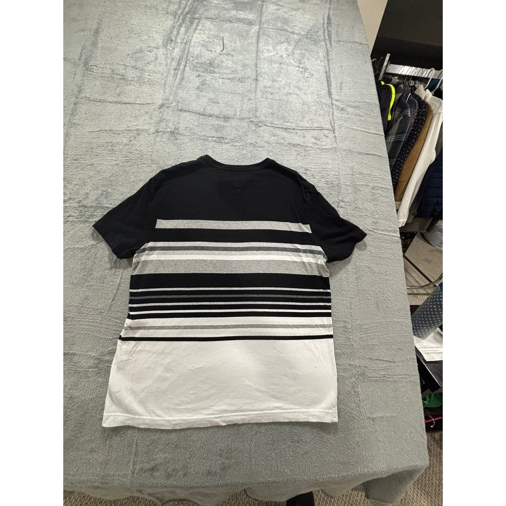 Tommy Hilfiger Womens L Black Striped Short Sleeve T-Shirt Casual Vintage