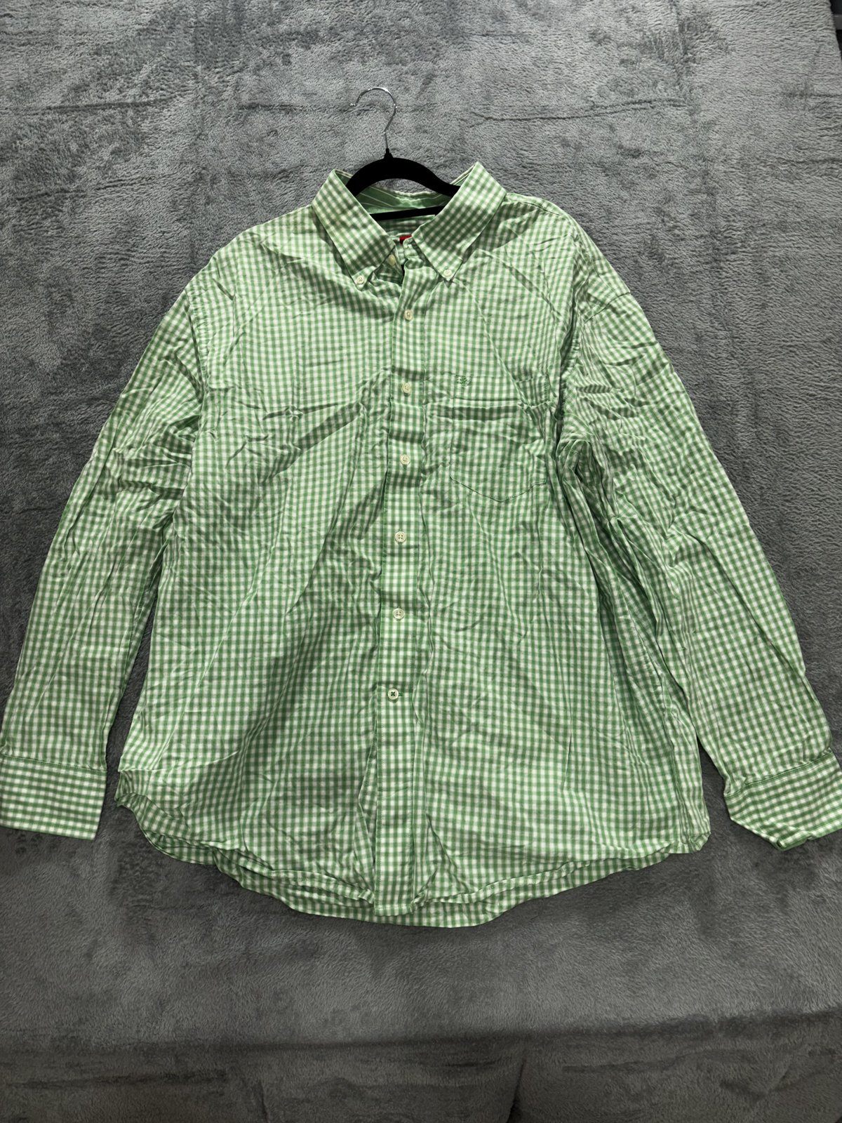 IZOD Men's Green White Gingham Check Shirt Size XL