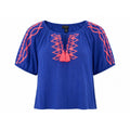 Talbots Petite XL P Blue Coral Embroidered Tassel Peasant Blouse NWT 57095257