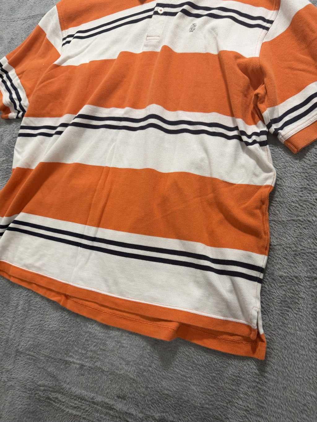 IZOD Mens XXL Orange White Striped Short Sleeve Polo Shirt Preppy