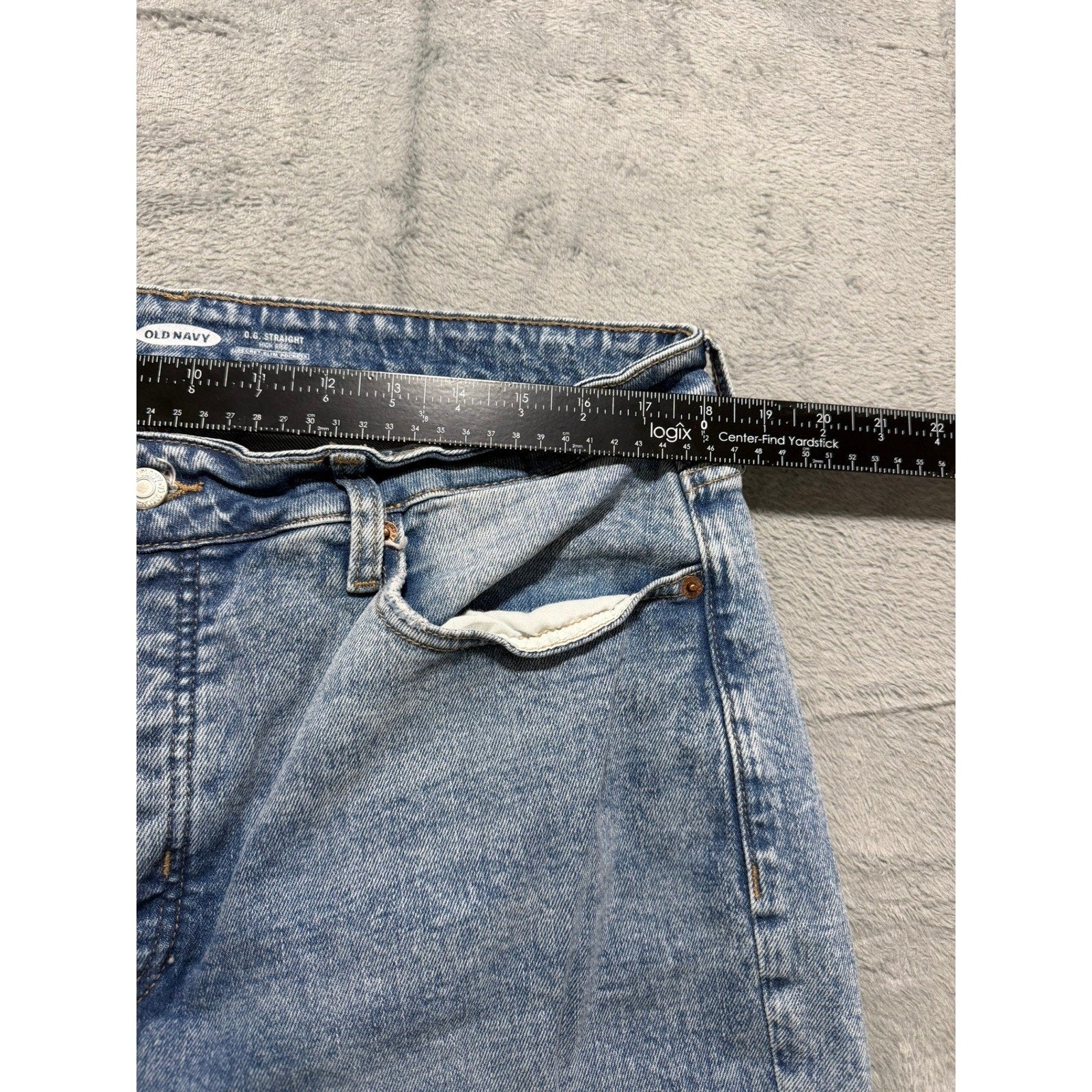 Old Navy O.G. Straight High Rise Distressed Button Fly Light Wash Jeans Blue 16