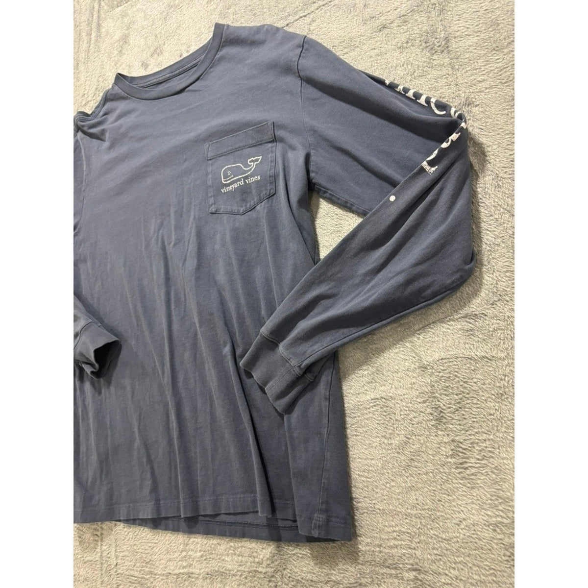Vineyard Vines Mens Small Long Sleeve Pocket Tee Navy Blue Whale Logo Cotton