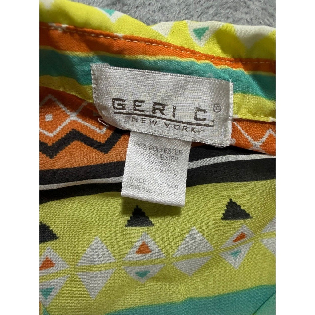 Geri C. New York Womens Sleeveless Geometric Tribal Stripe Button Down Top Large