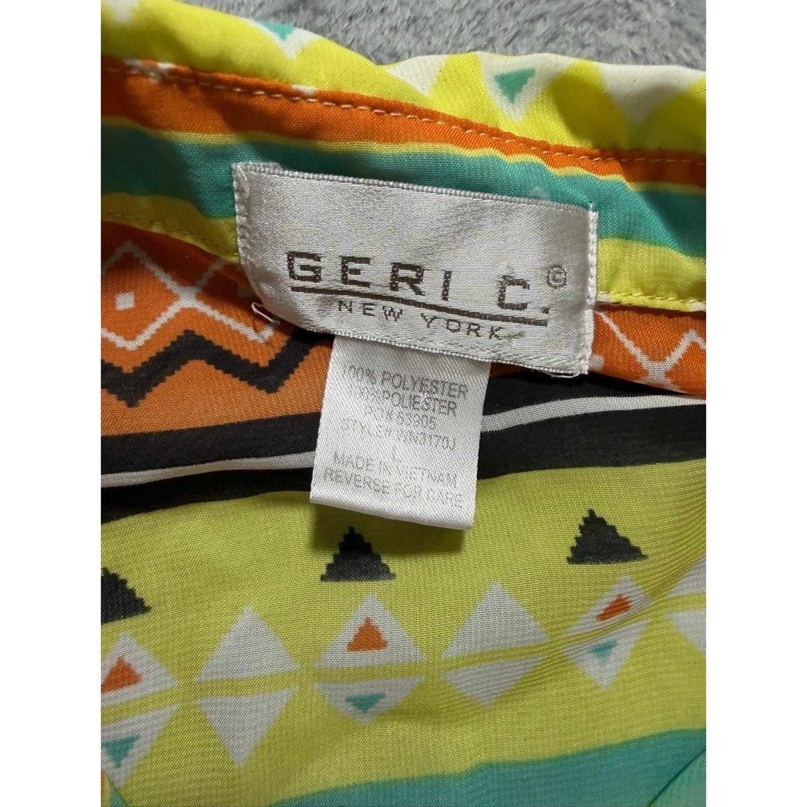 Geri C. New York Womens Sleeveless Geometric Tribal Stripe Button Down Top Large