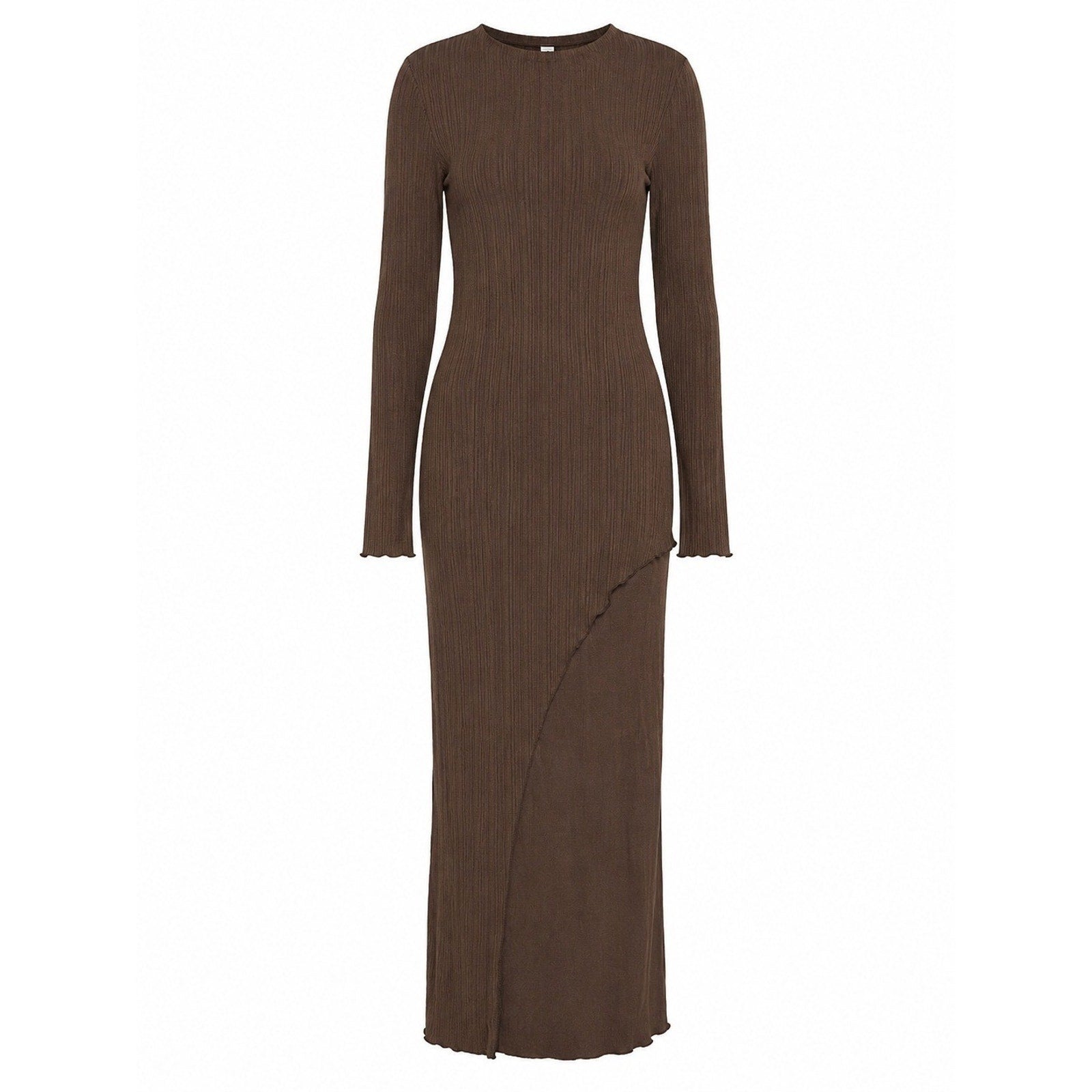 H&M Ribbed Long Sleeve Maxi Dress Chocolate Brown Asymmetrical Layered NWT