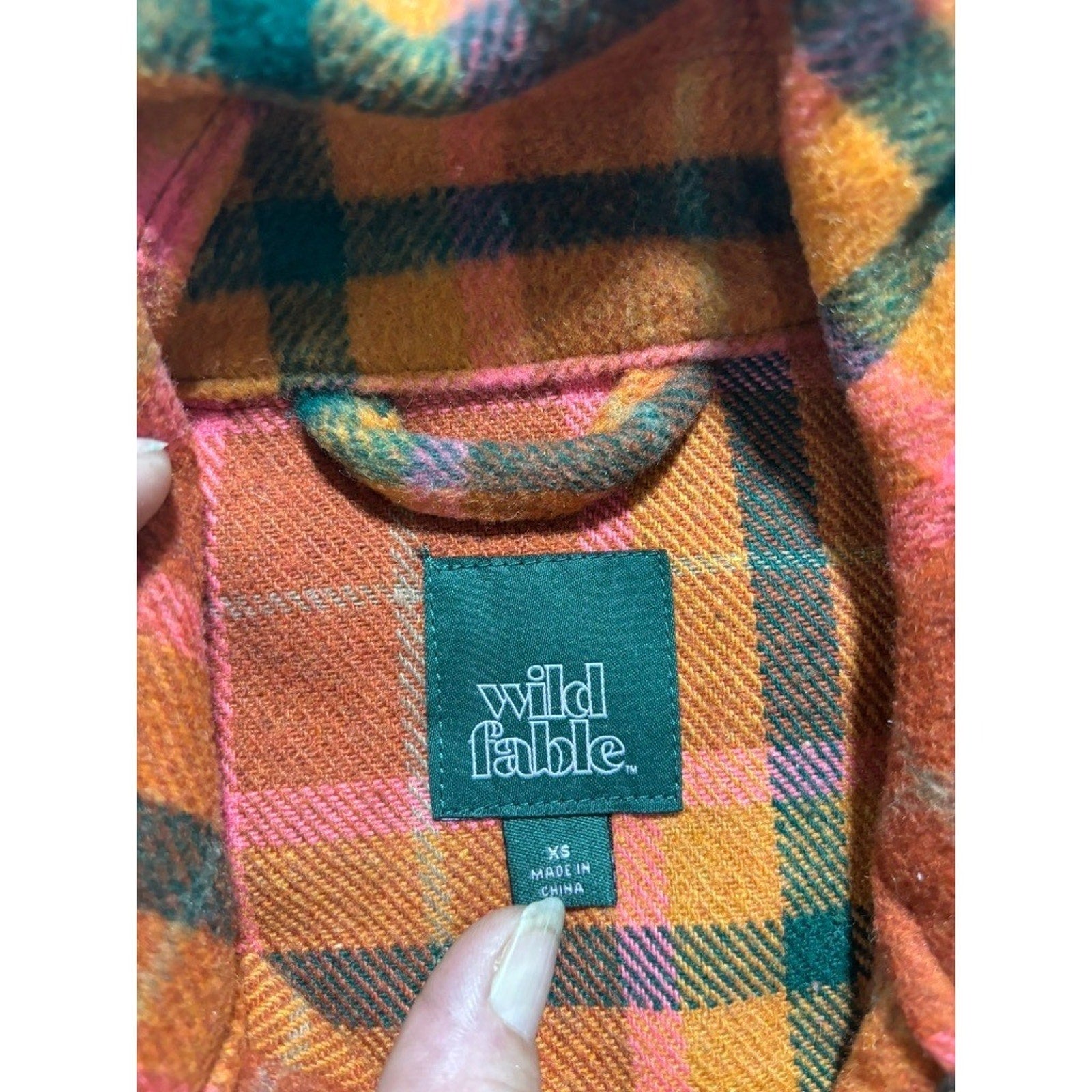 Wild Fable Womens XS Orange Plaid Shacket Button Up Jacket Vintage Boho Cozy