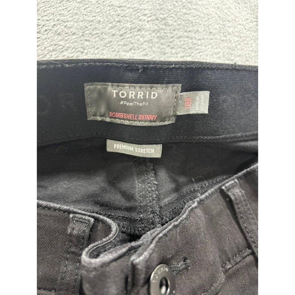 Torrid Bombshell Skinny Black Distressed Ripped Jeans Plus Size 18R High Rise