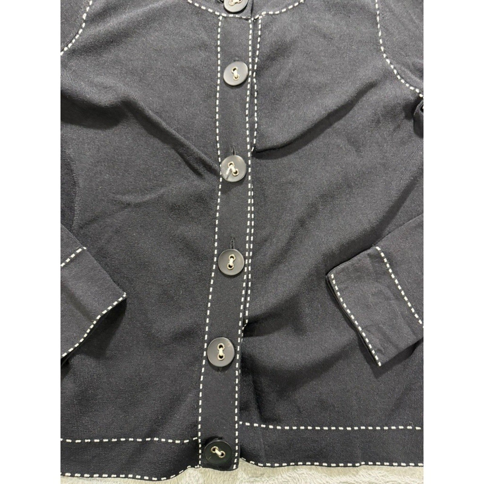 Emma James Cardigan Sweater Womens Medium Black Contrast Stitch Button Up