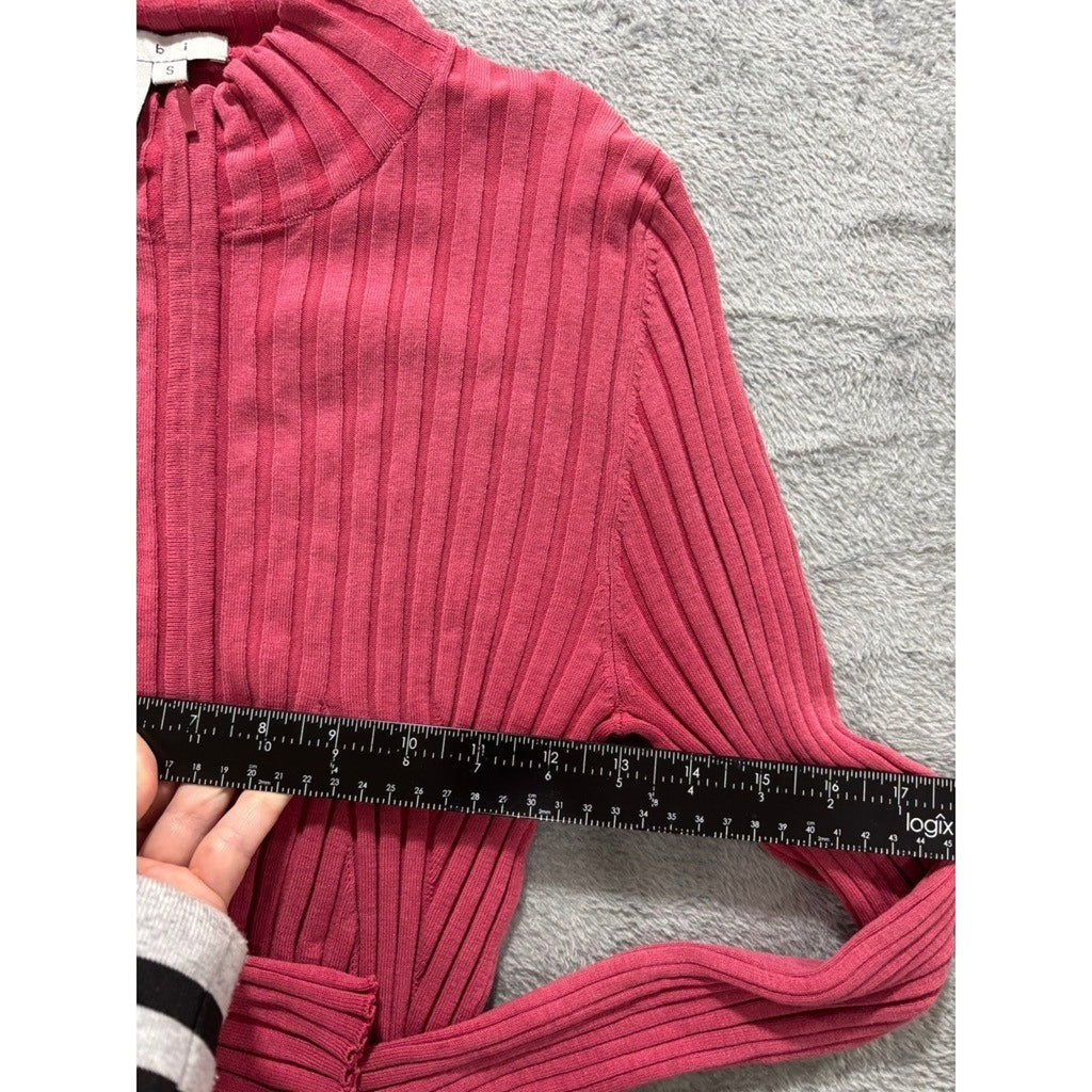 CAbi Ribbed Zip Sweater Womens Small Pink Silk Blend Fitted Stretch Y2K