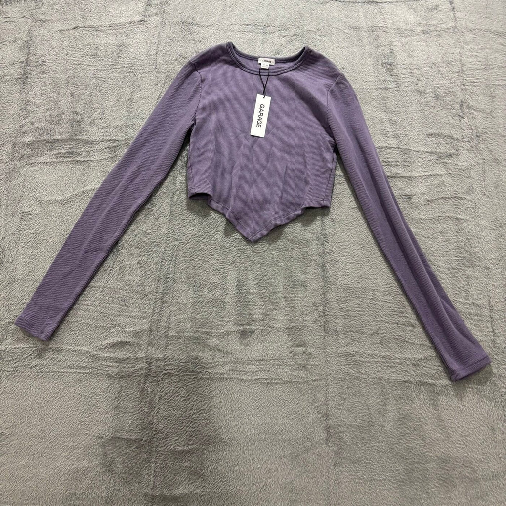 Garage Womens XS Purple Ribbed Bandana Hem Long Sleeve Top Y2K Festival Boho