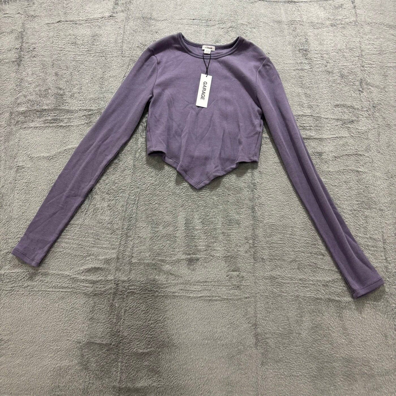 Garage Womens XS Purple Ribbed Bandana Hem Long Sleeve Top Y2K Festival Boho