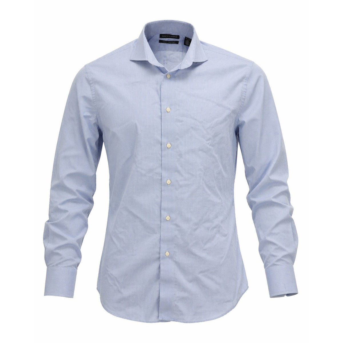 Saks Fifth Avenue Dress Shirt Mens 17 34/35 Blue Check Slim Fit Cotton Button