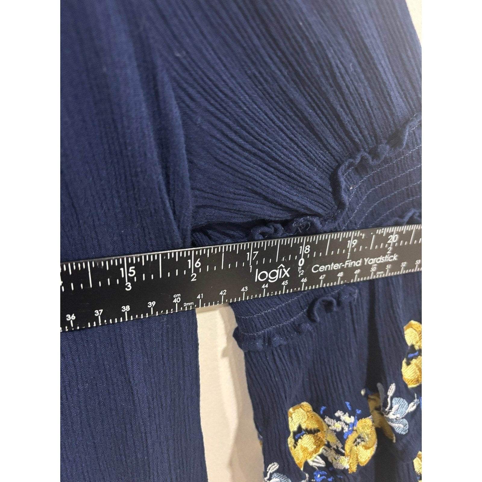 MAX EDITION Navy Off Shoulder Boho Peasant Blouse Embroidered L Coastal Cowgirl