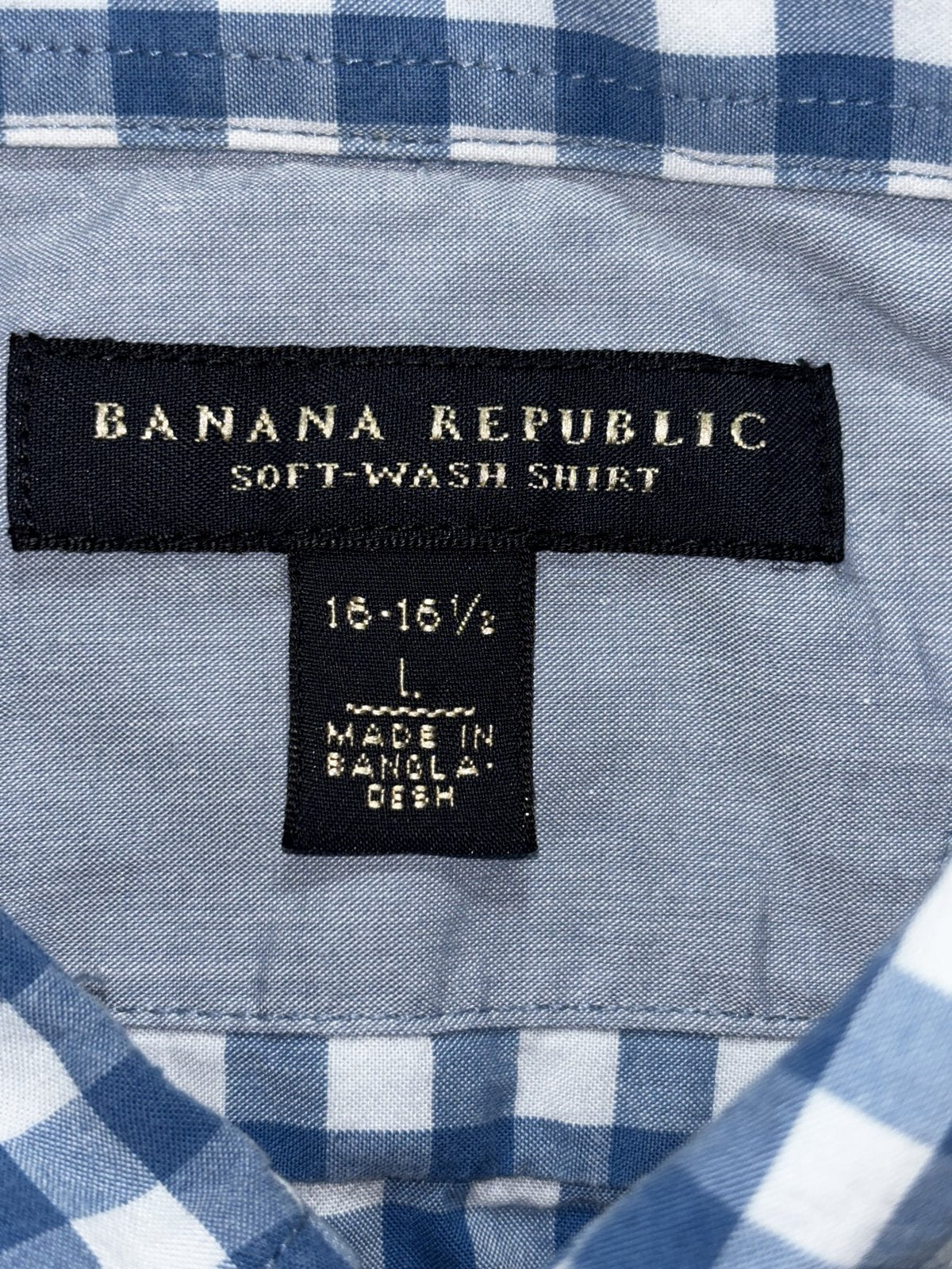 Banana Republic Mens 16-16 1/2 L Blue Gingham Long Sleeve Button Up Dress Shirt