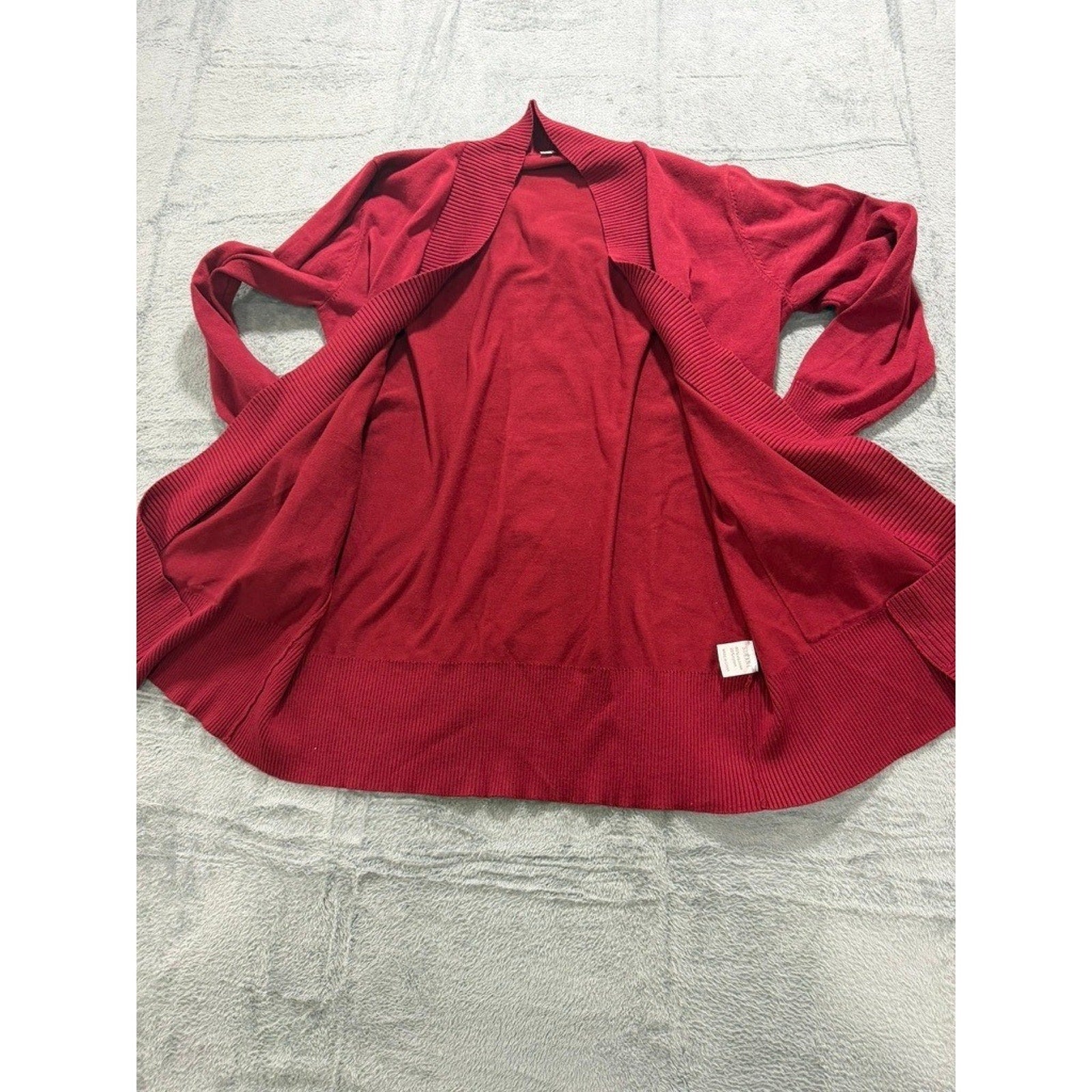 Sueani Womens Red Open Front Cardigan Ribbed Knit Pocket Sweater Large Office