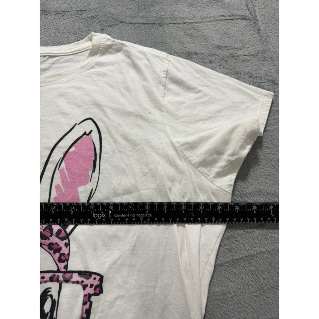 Port & Company White Bunny Leopard Glasses Graphic T-Shirt Womens 3XL Quirky