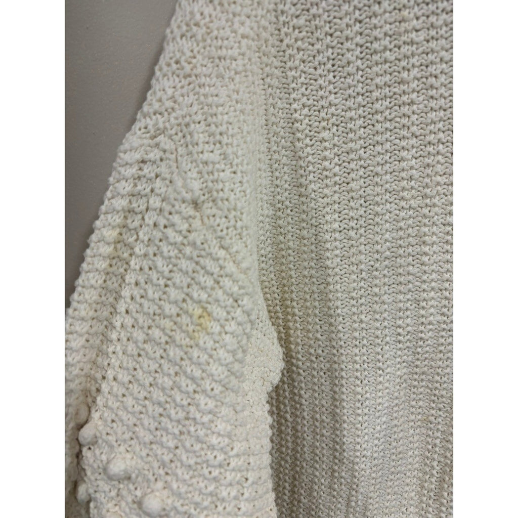 Madewell Chunky Knit Bobble Sleeve Cropped Sweater Neutral Cozy M Minimal Cream