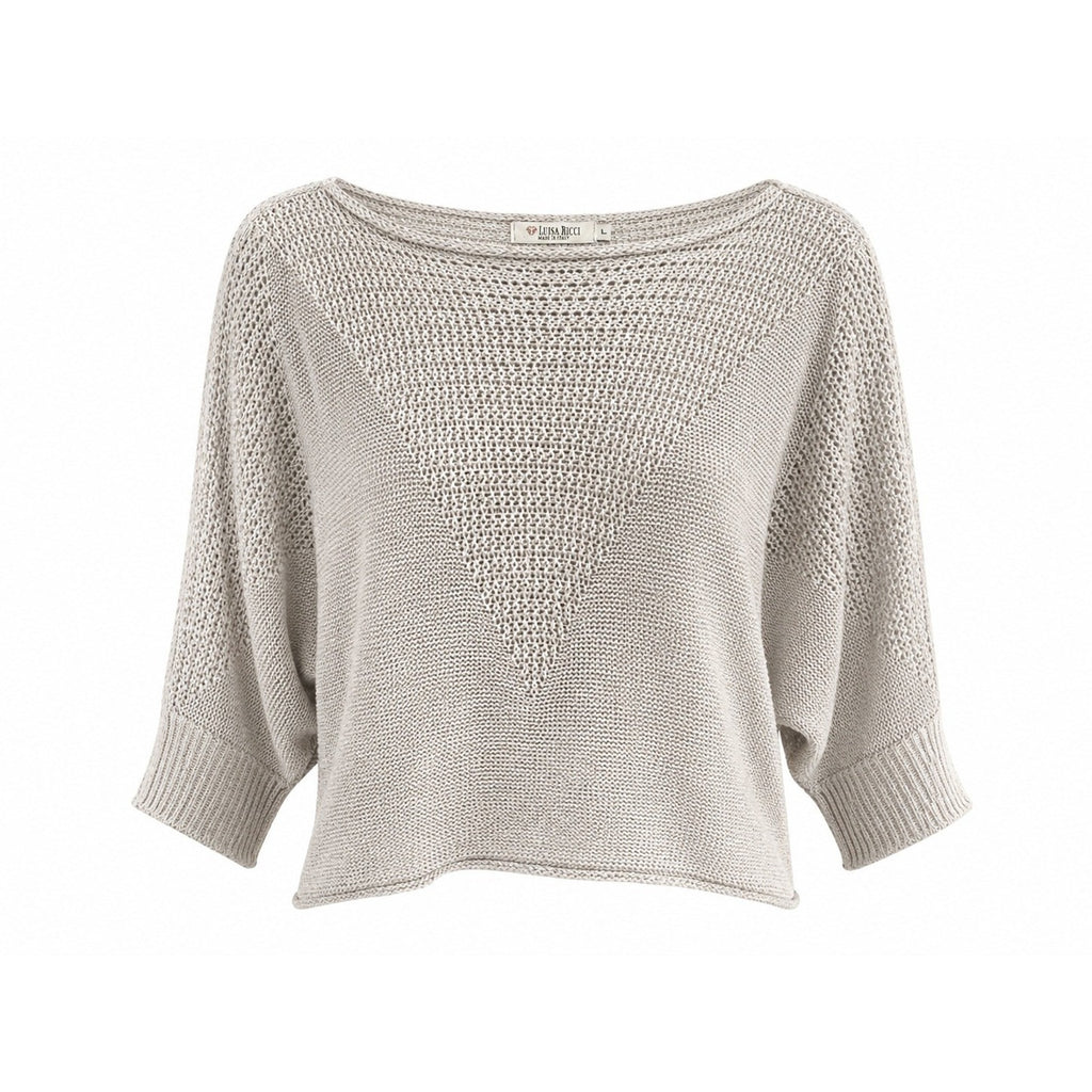 Luisa Ricci Italy Women Light Gray Mixed Knit Batwing Boat Neck Sweater Large