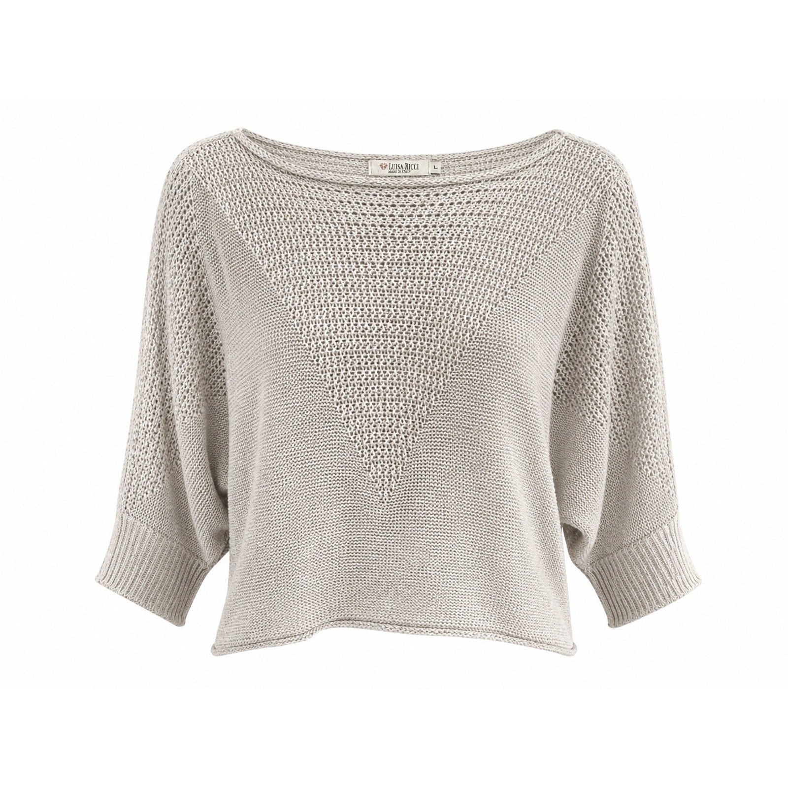 Luisa Ricci Italy Women Light Gray Mixed Knit Batwing Boat Neck Sweater Large