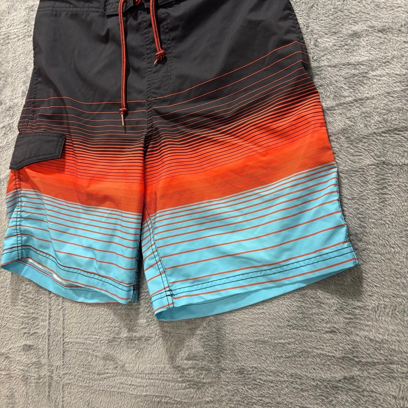 George M Black Orange Blue Ombre Striped Board Shorts Mens Casual Festival