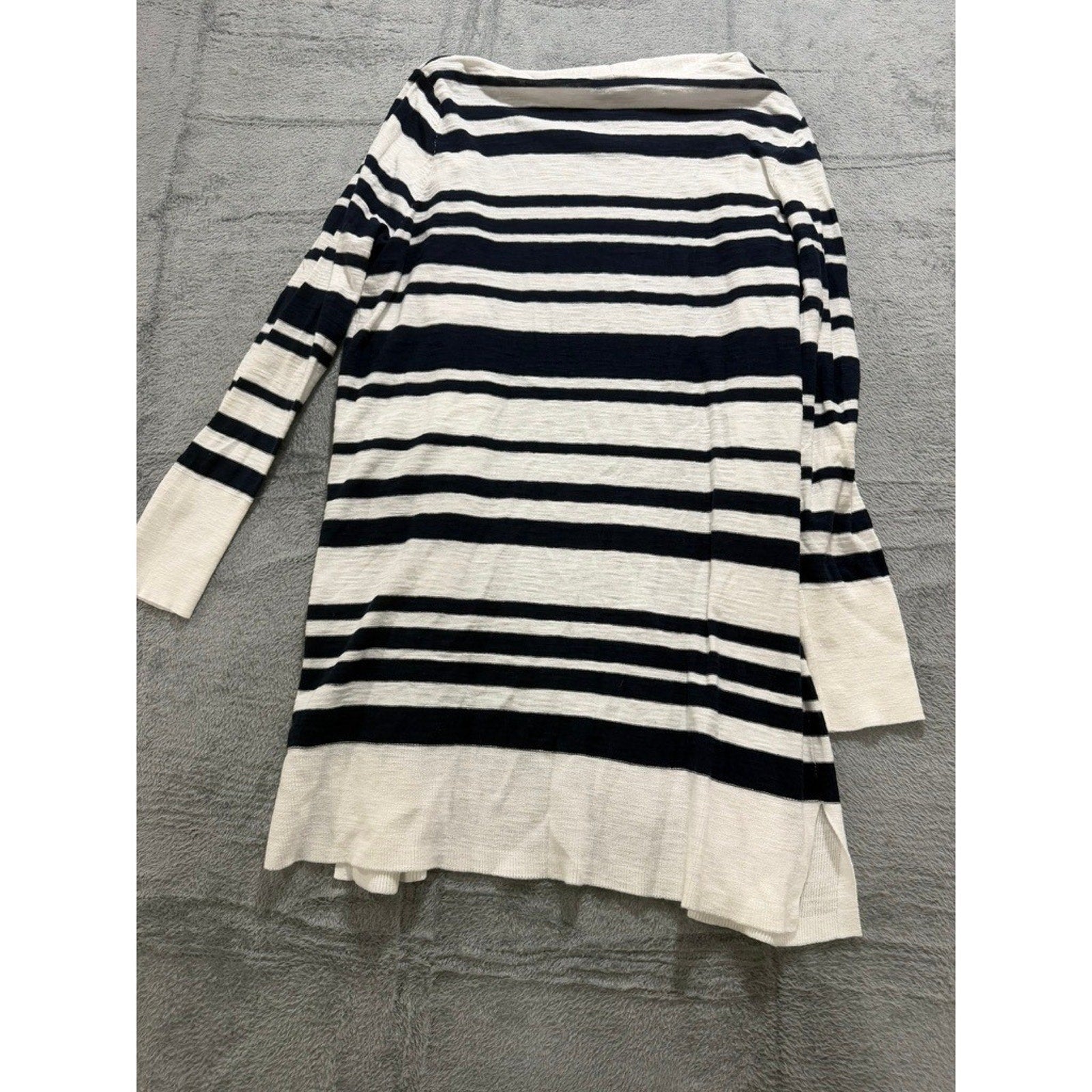 Loft Outlet Striped Cardigan Women L Navy White Open Front Coastal Preppy Career