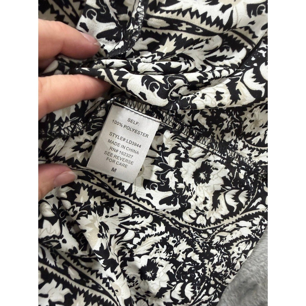 Made with Love Black White Paisley Floral Tiered Mini Dress Ruffle Neck LD3944 M