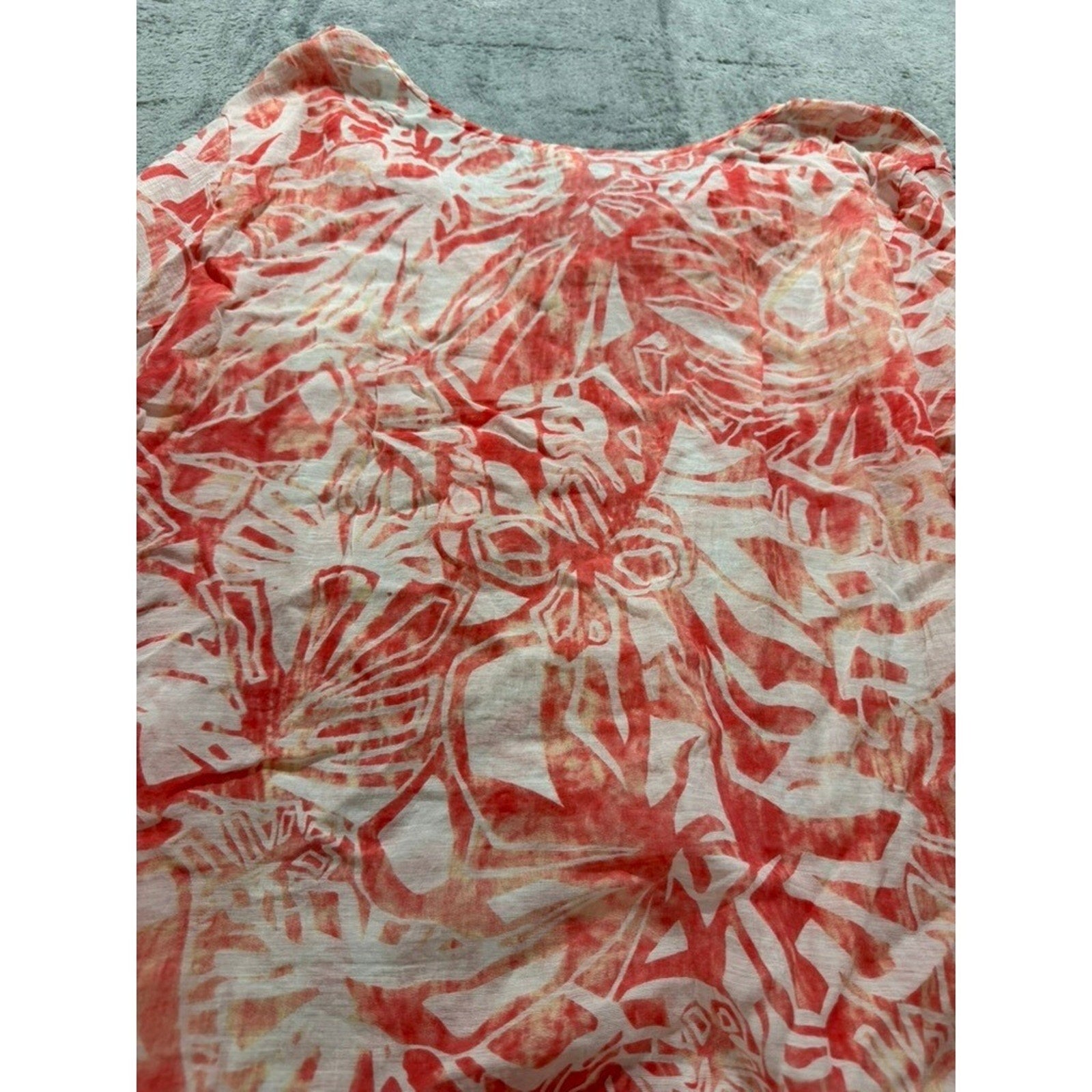 Grand & Greene Womens 1X Tropical Floral Roll Tab Sleeve High Low Blouse Orange