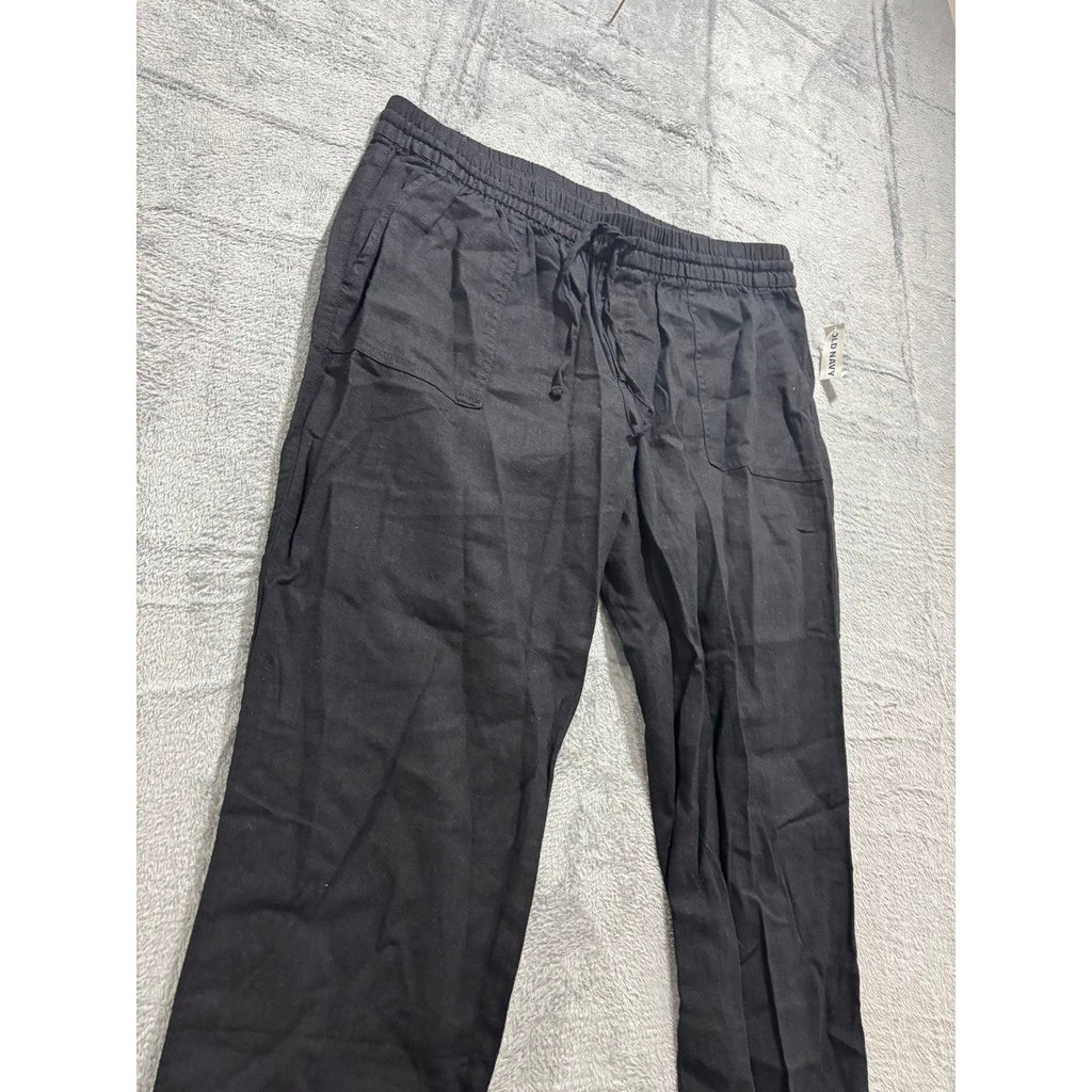 Old Navy L Tall Black Womens Linen Blend Pants Casual Boho Cozy Wide Leg