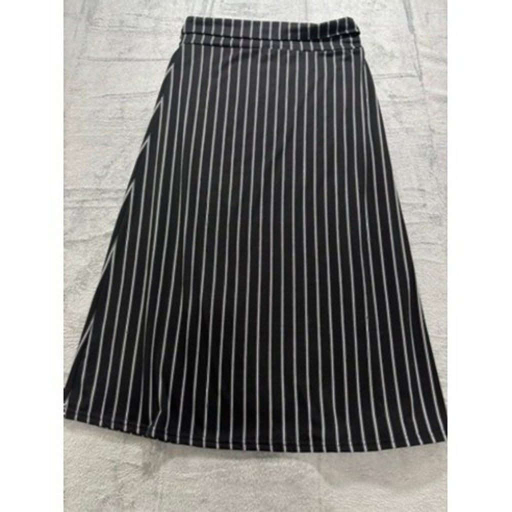 Urban Coco Black White Pinstripe A-Line Midi Skirt Elastic Waist Stretch S