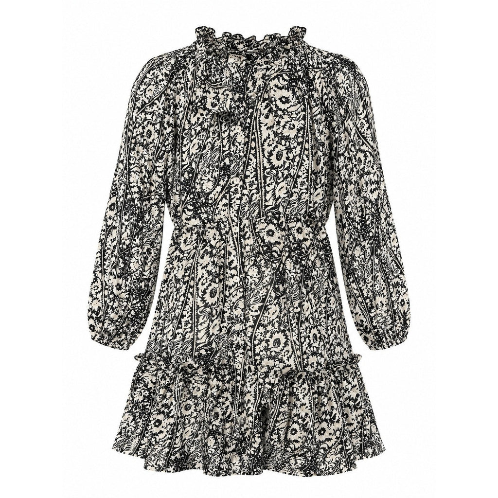 Made with Love Black White Paisley Floral Tiered Mini Dress Ruffle Neck LD3944 M